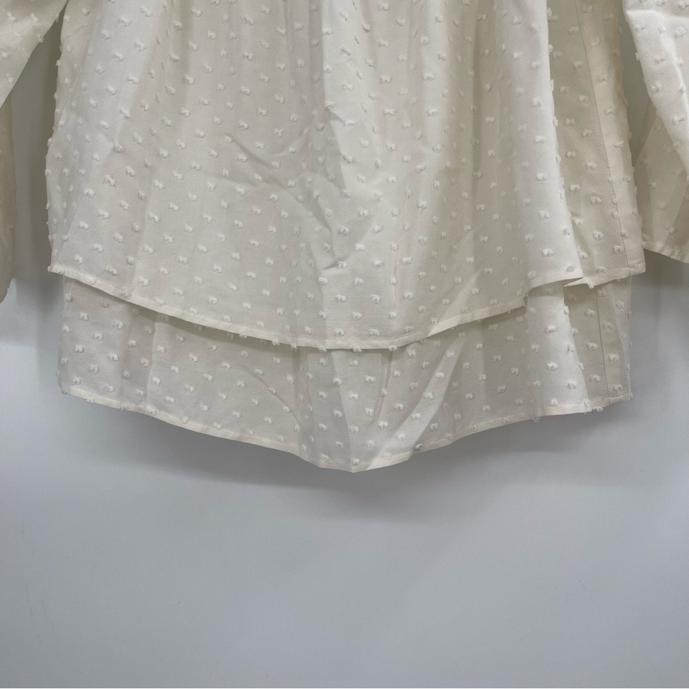 Club Monaco Silk Swiss Dot Tiered Off the Shoulder Blouse Top - Picture 5 of 14